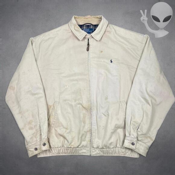 Polo Ralph Lauren XL Tan Harrington Jacket Plaid Lining 90s - Picture 2 of 7